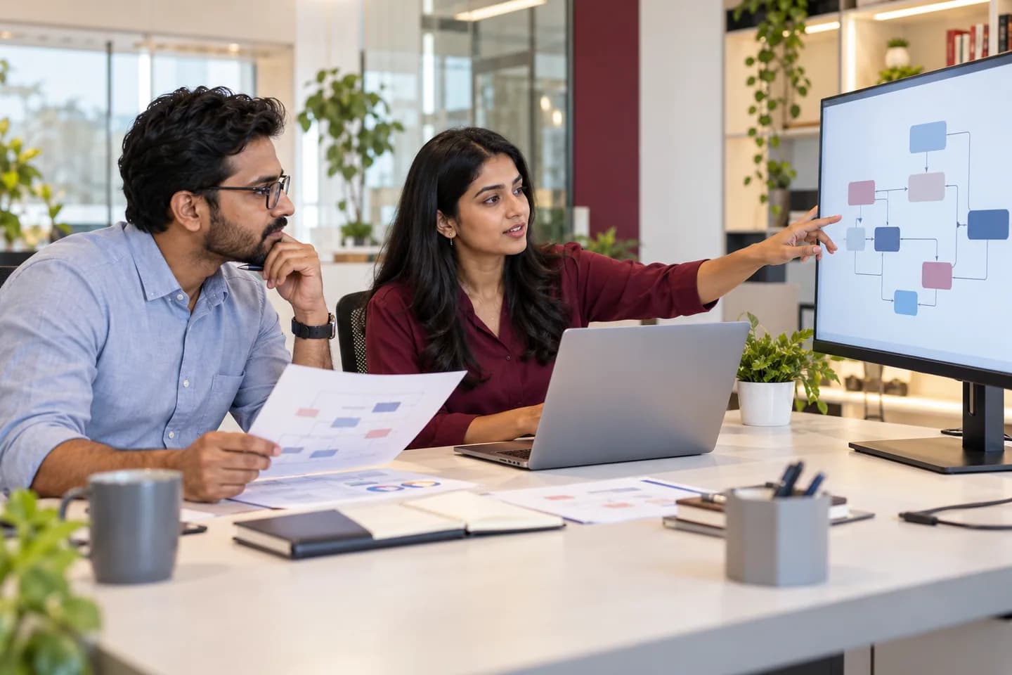 Illustrative consultants planning a business automation workflow